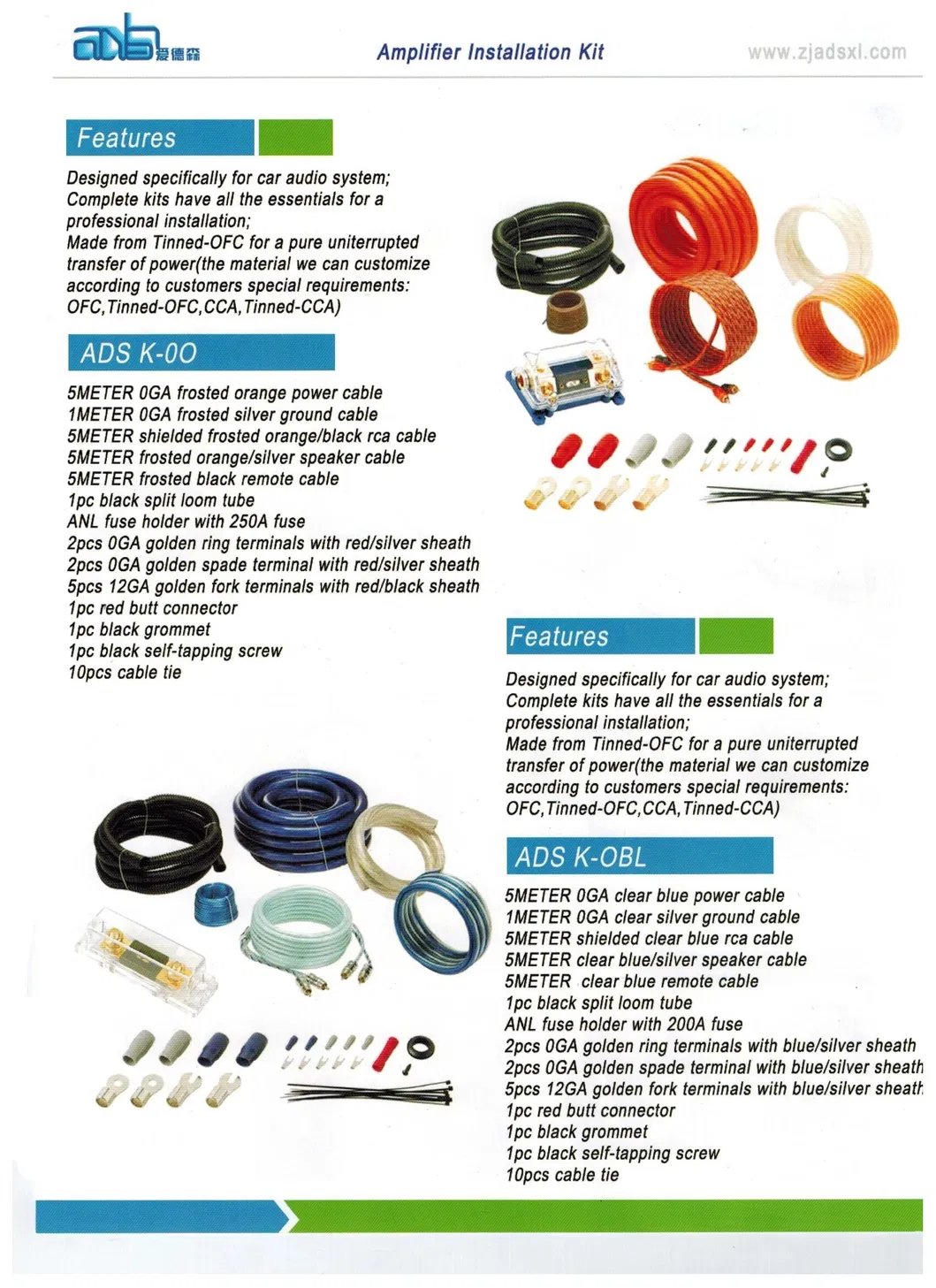 Amplifier Installation Wiring Kit 0ga Power Cable AMP Wire Kit for Car Audio System