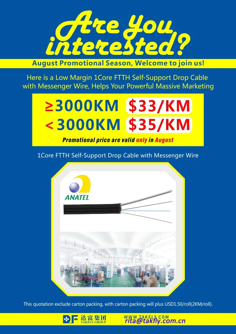 FTTH Drop Cable 1 Core Sm G657A2 Fiber Cable Anatel