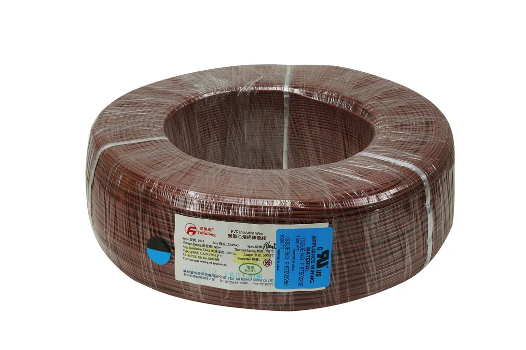 Taifulong PVC UL1015 18AWG 105&deg; C 600V Tinned Copper Electric Wire Fluoroplastic Cable