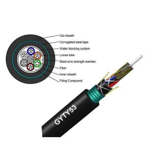 Underground Armored Direct Buried GYTA53 GYTY53 12 24 48 Core Single Mode Optical Fibre Cable Outdoor