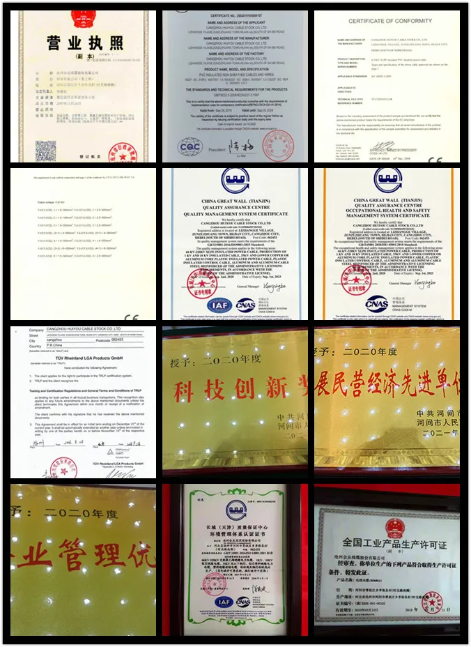 XLPE Insulated, Fine Steel Wire Armored, PVC or PE Sheathed Aluminium Core 3*70mm2 Mv Power Cable Cangzhou Huiyou